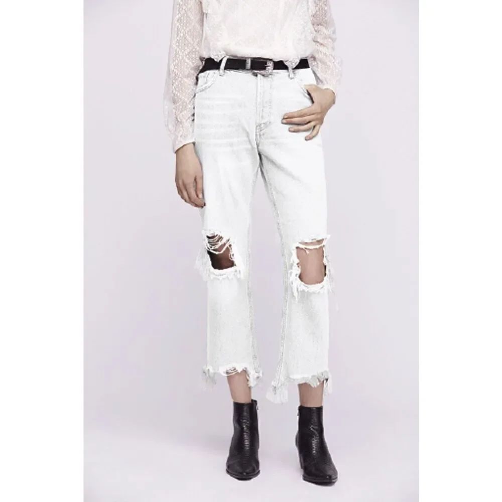 Free People We The Free Maggie Mid-Rise Straight Distressed Ankle Jeans Size 25
